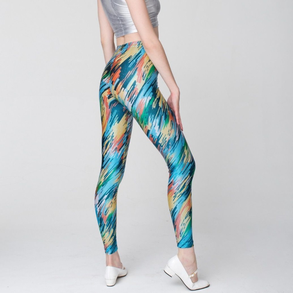 AA Cali Sun and Fun Shiny Teal Brushstroke Legging